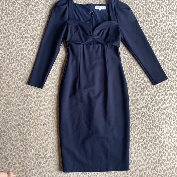 NWT ELLIATT Scarlette Cutout Long Sleeve Sheath Midi Dress in Navy Blue, size L - Picture 4 of 10